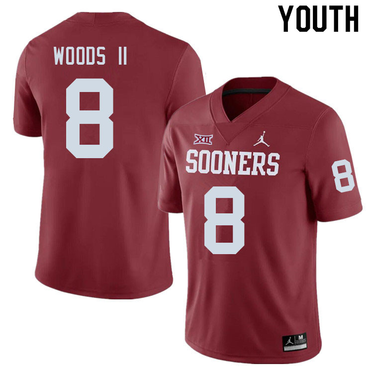 Youth #8 Michael Woods II Oklahoma Sooners College Football Jerseys Sale-Crimson